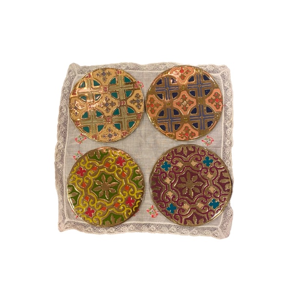 NWT anthropology "Aliye Geometric Patterns Metal Coasters" set of 4 - Picture 6 of 7